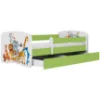 Obrazek Łóżko dziecięce Babydreams+SZ+M zielony 80x180 zwierzęta