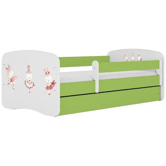 Obrazek Łóżko dziecięce Babydreams+SZ+M zielony 70x140 tańczące króliczki