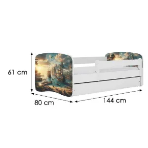 Obrazek Łóżko dziecięce Babydreams+SZ+M biały 70x140 statek