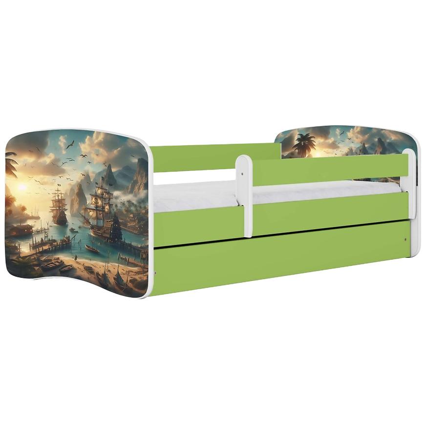 Łóżko dziecięce Babydreams+SZ+M zielony 70x140 statek