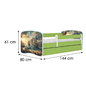 Obrazek Łóżko dziecięce Babydreams+SZ+M zielony 70x140 statek