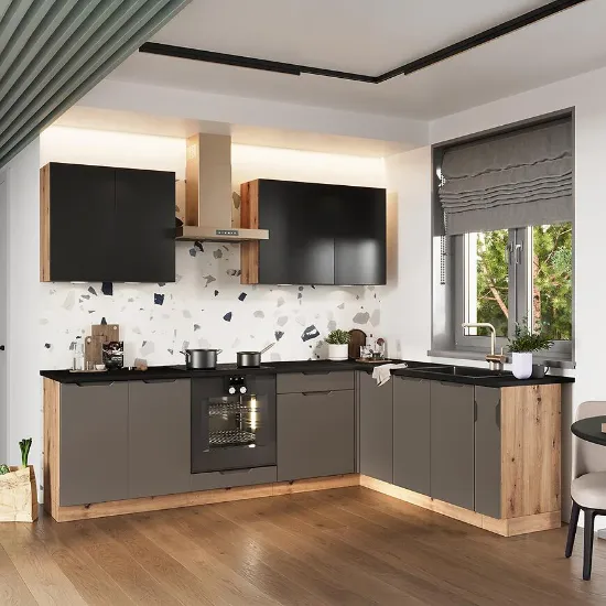 Obrazek Kuchnia Isabel Czarny Groszek 2,0 x 2,6 Dąb Artisan/Mocca Grey