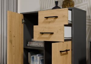 Obrazek Komoda Polis 2D2S antracyt/dąb artisan