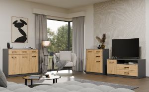 Obrazek Komoda Polis 2D2S antracyt/dąb artisan