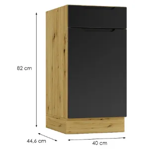 Obrazek Szafka Kuchenna Cosmo Isabel D40s/1 P/L Czarny Groszek/Dąb Artisan