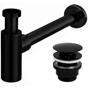 Obrazek Syfon umywalkowy klik-klak uniwersalny Rea czarny matowy