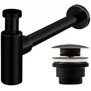 Obrazek Syfon umywalkowy klik-klak uniwersalny Rea czarny postarzany