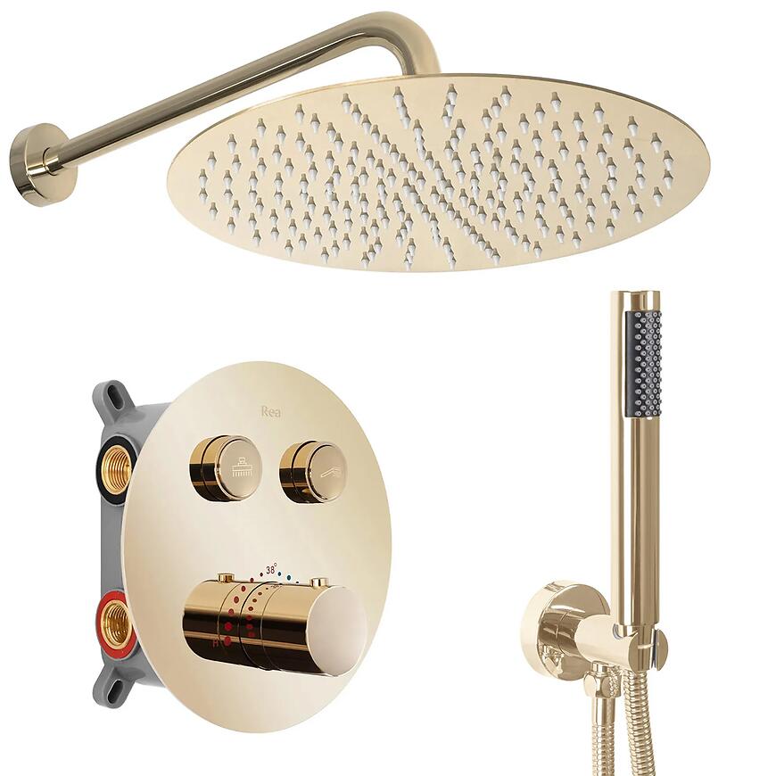 Zestaw prysznicowy podtynkowy z termostatem LUNGO złoty + BOX