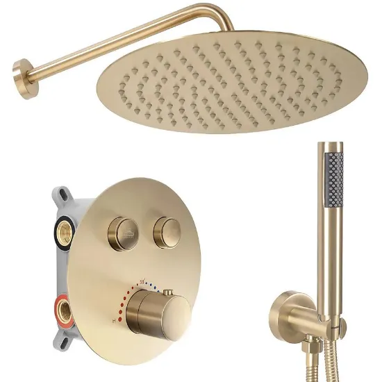 Obrazek Zestaw prysznicowy podtynkowy z termostatem LUNGO złoty szczotkowany + BOX