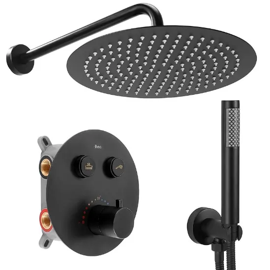 Obrazek Zestaw prysznicowy podtynkowy z termostatem LUNGO czarny + BOX
