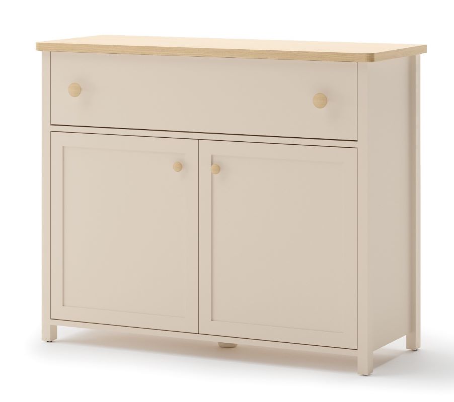 Komoda dwudrzwiowa z szufladą Story SO-05 beż piaskowy/dąb vincenza bielona