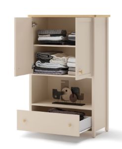 Obrazek Komoda dwudrzwiowa z szufladą Story SO-11 beż piaskowy/dąb vincenza bielona