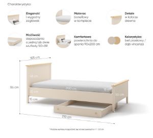 Obrazek Łóżko Story 90x200 Story SO-16 beż piaskowy/dąb vincenza bielona