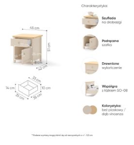 Obrazek Stolik nocny Story SO-07 beż piaskowy/dąb vincenza