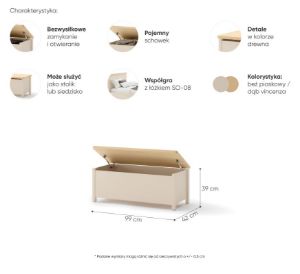 Obrazek Ławka Story SO-10 beż piaskowy/dąb vincenza bielona