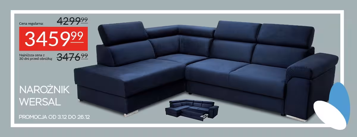 Narożnik Wersal w kolorze granatowym z funkcją spania