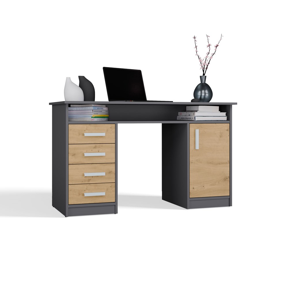 Biurko Adela 125 cm 4S antracyt/dąb artisan