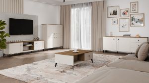 Obrazek Stolik kawowy z szufladami Punto Kaszmir Beżowy/Dąb Castello