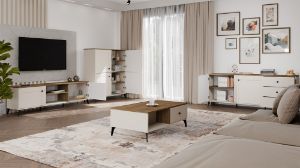 Obrazek Szafka RTV dwudrzwiowa Punto Kaszmir Bezowy/Dąb Castello