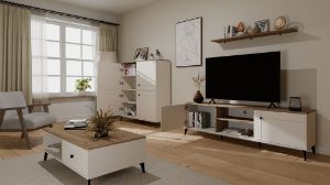 Obrazek Szafka RTV dwudrzwiowa Punto Kaszmir Bezowy/Dąb Castello