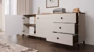Obrazek Komoda dwudrzwiowa z szufladami Punto Kaszmir Beżowy/Dąb Castello