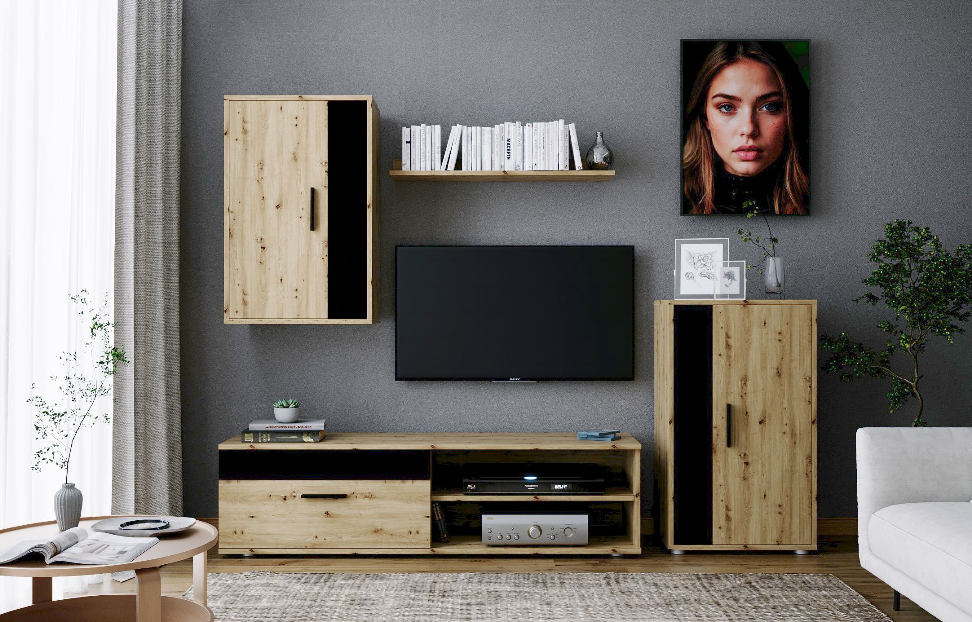 Meblościanka Forma dąb artisan/czarny