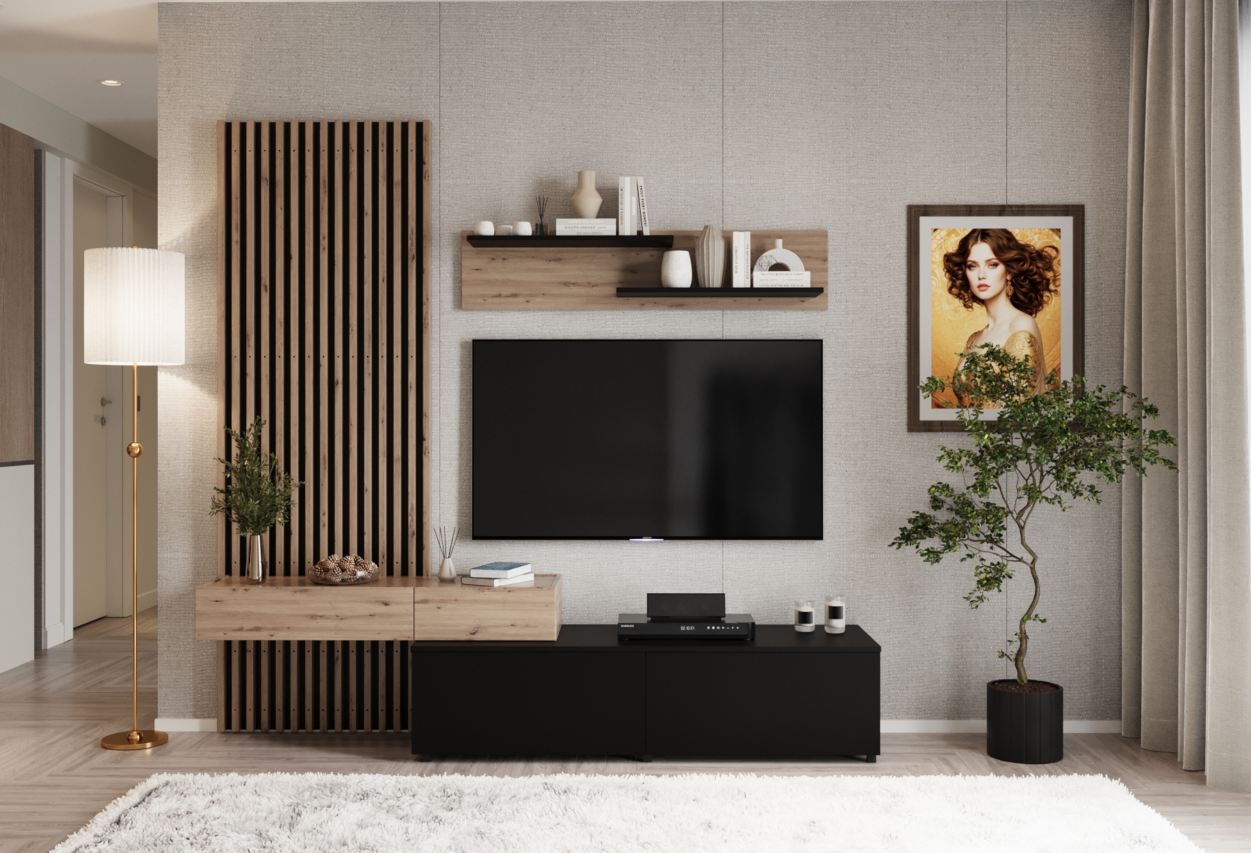 Meblościanka Plano dąb artisan/czarny