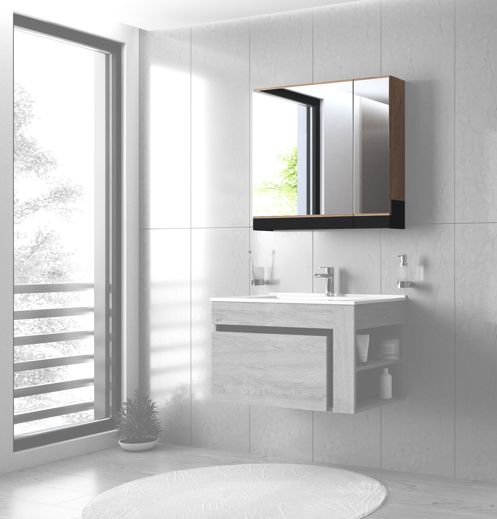 Szafka Balto lustrzana 80/2D dąb złoty