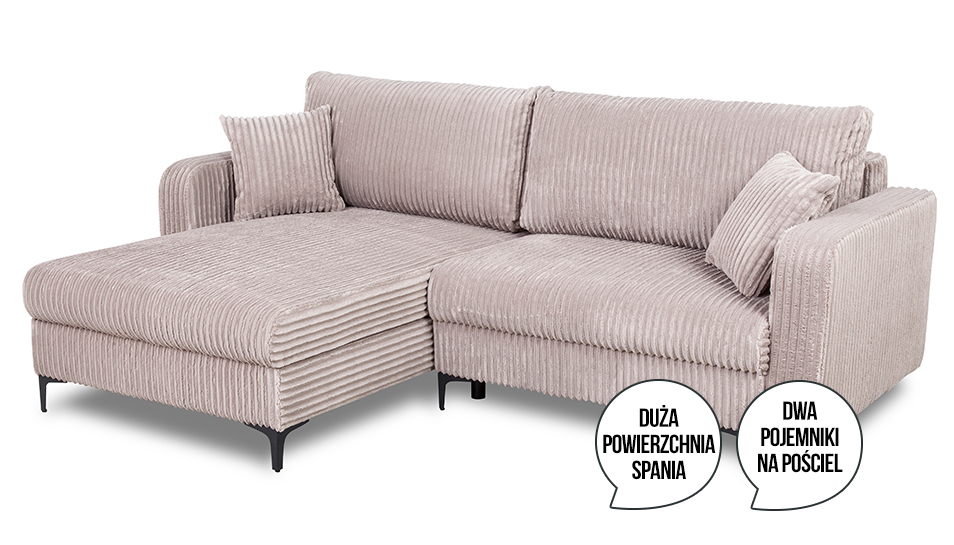 Narożnik Como z dwoma pojemnikami sztruks beżowy