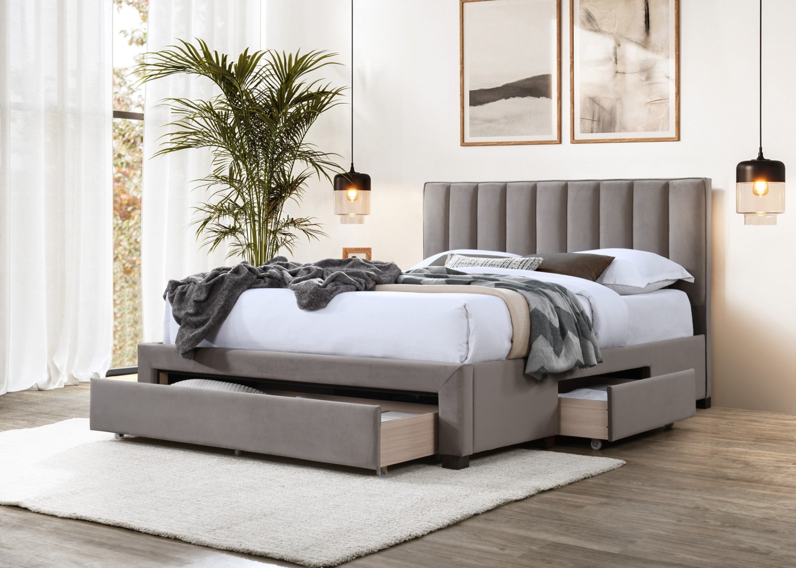 Łożko z szufladami 160 Rhodos beżowy velvet