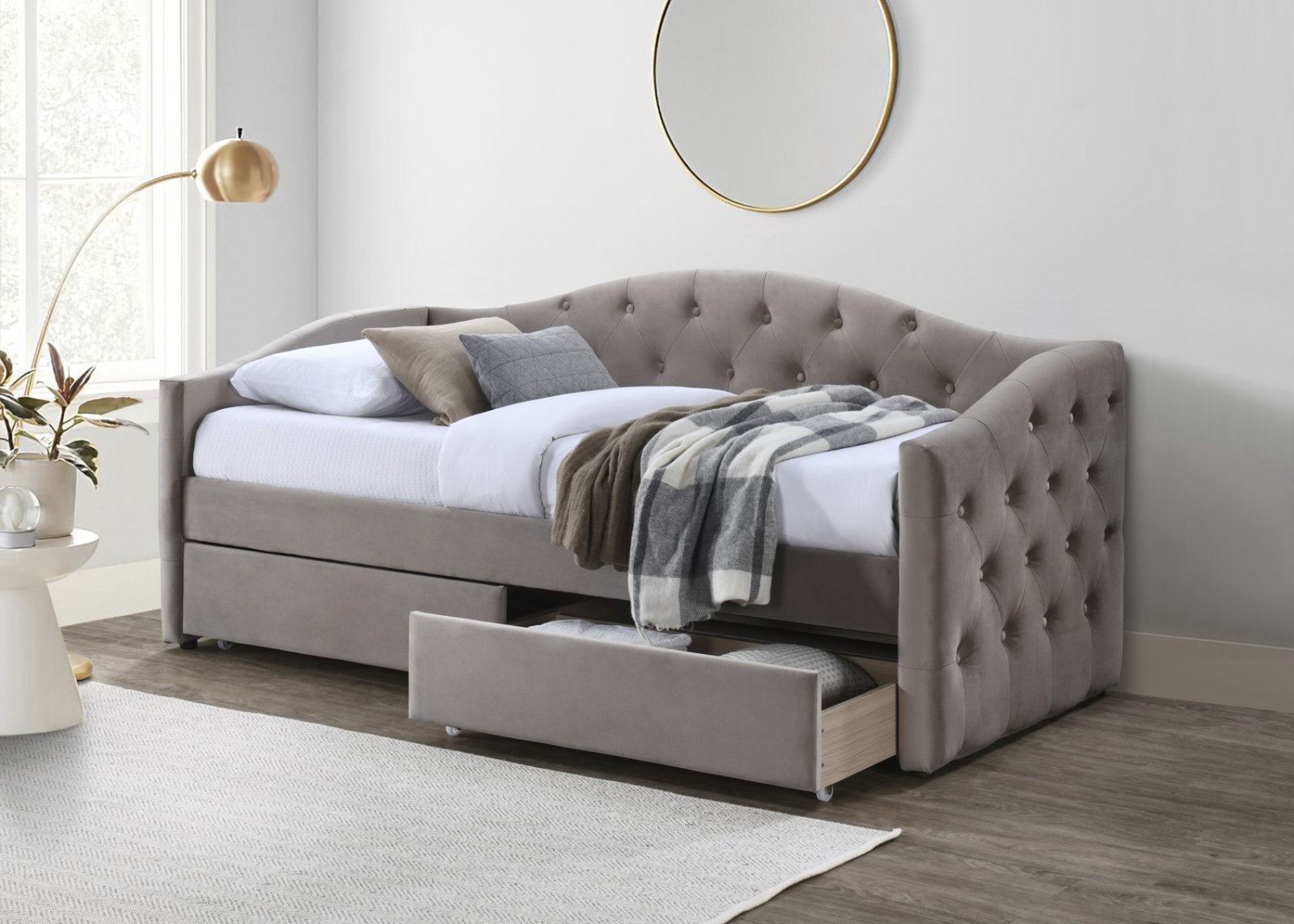 Łożko z szufladami Vita beżowy velvet