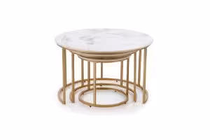 Obrazek Zestaw 3 ław Lunio biały marmur/złoty