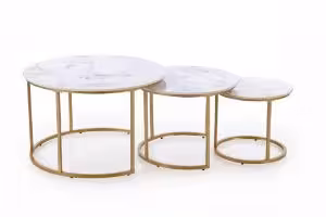 Obrazek Zestaw 3 ław Lunio biały marmur/złoty