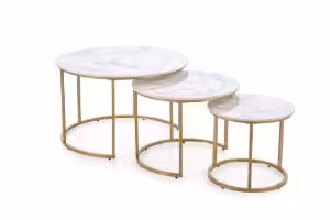 Obrazek Zestaw 3 ław Lunio biały marmur/złoty