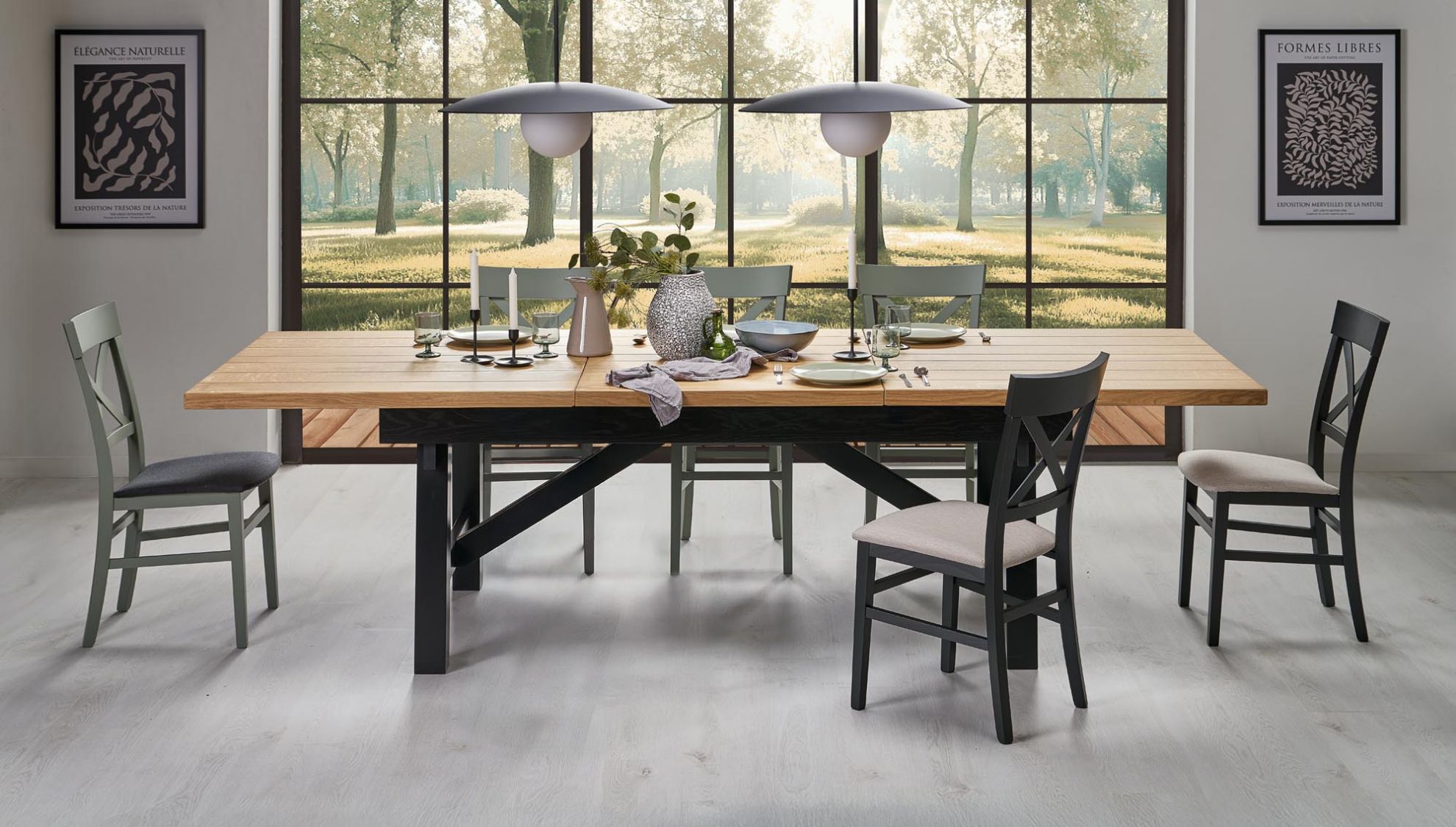 Stół rozkładany Elara 200-280x100x77 cm dąb naturalny/czarny