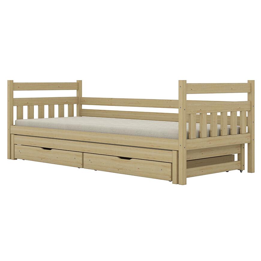 Łóżko Dawid dodatkowe spanie + szuflady 80x200 naturalne, nielakierowane