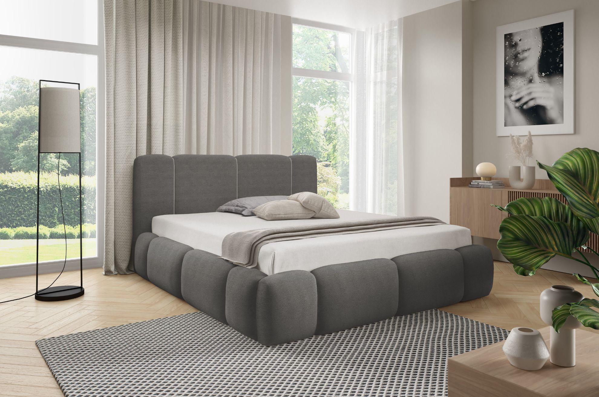 Łóżko tapicerowane Merinno 120x200 szary bez oświetlenia LED