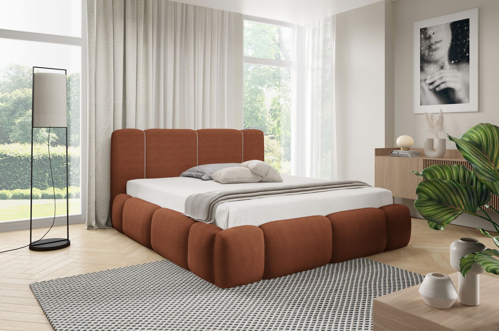 Łóżko tapicerowane Merinno 120x200 pomarańczowy bez oświetlenia LED