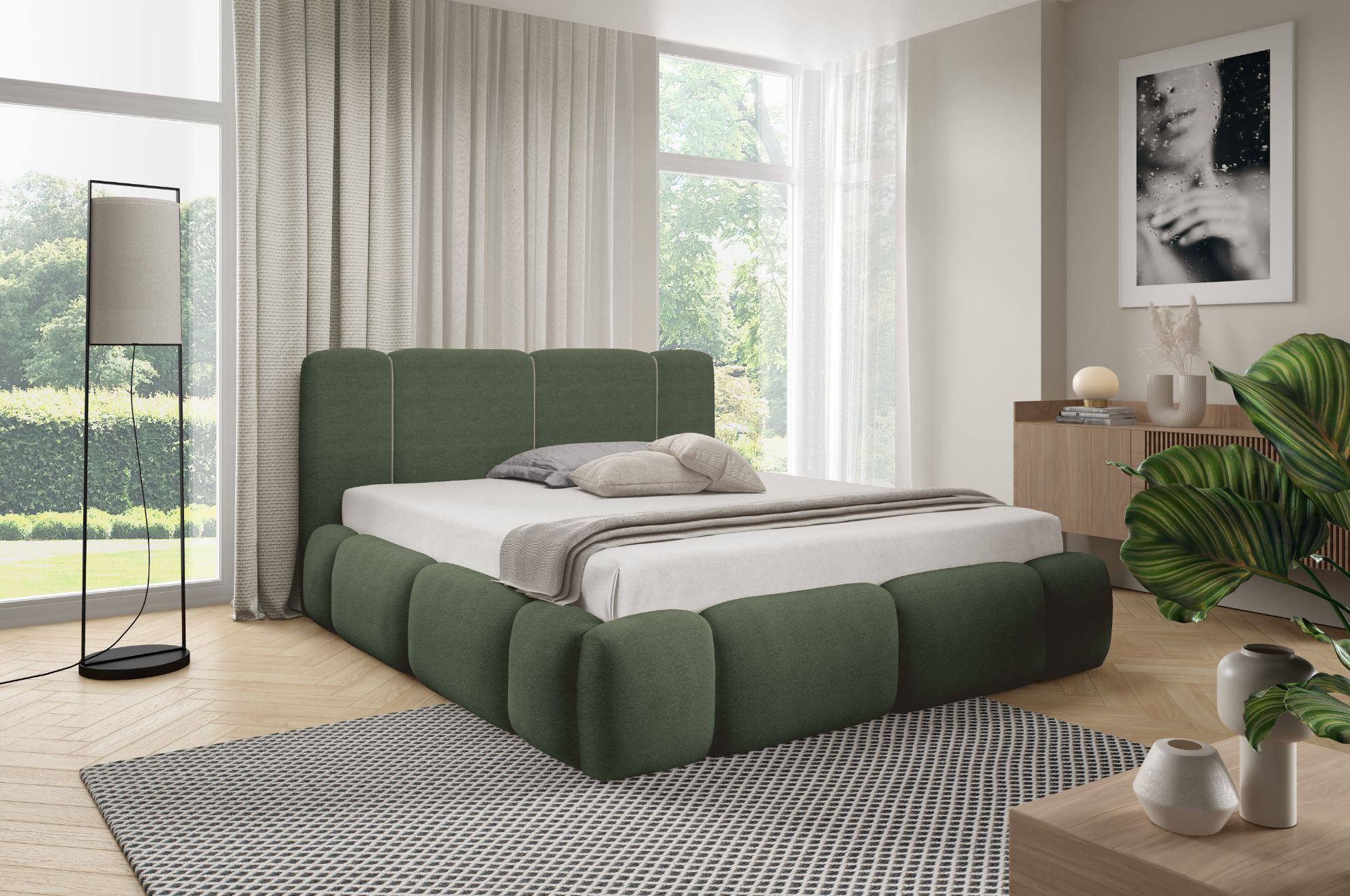 Łóżko tapicerowane Merinno 160x200 ciemny zielony bez oświetlenia LED