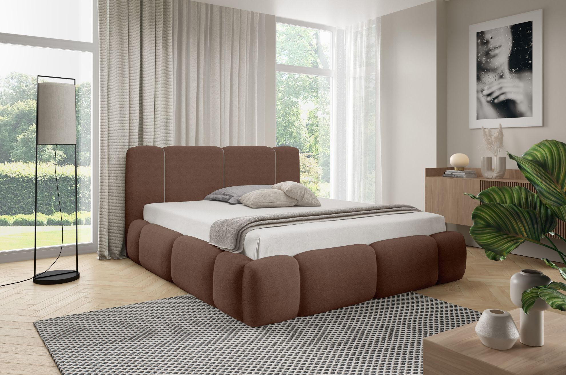 Łóżko tapicerowane Merinno 180x200 brązowy bez oświetlenia LED