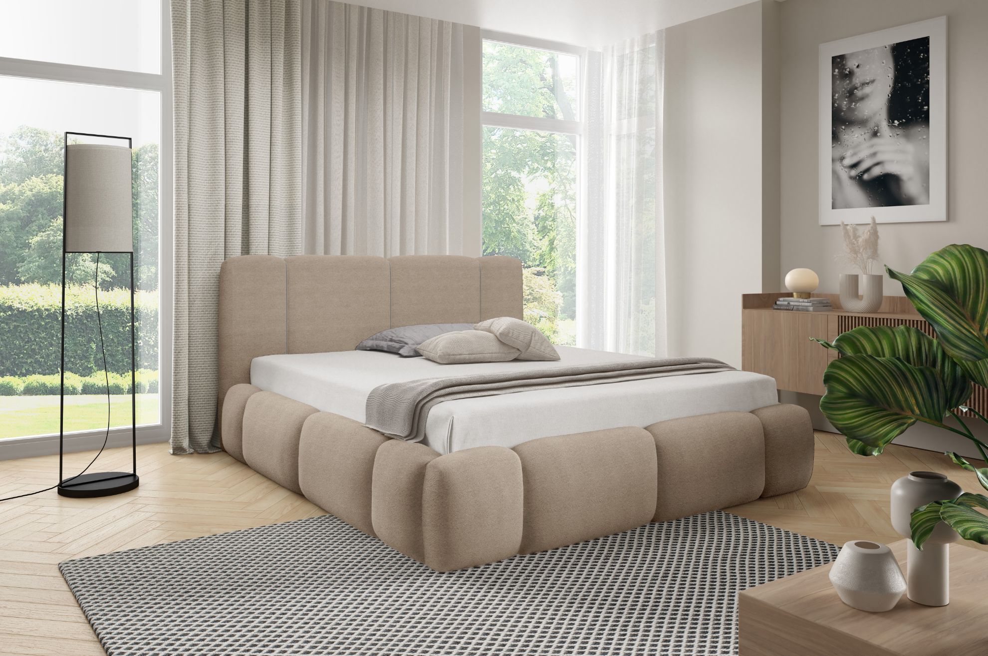 Łóżko tapicerowane Merinno 180x200 jasny beż bez oświetlenia LED