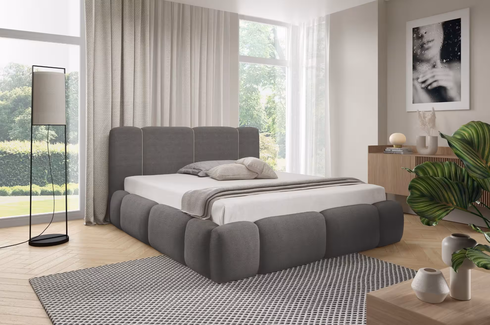 Łóżko tapicerowane Merinno 180x200 szary bez oświetlenia LED