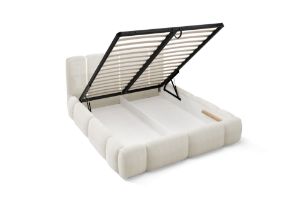 Obrazek Łóżko tapicerowane Merinno 200x200 kremowy bez oświetlenia LED