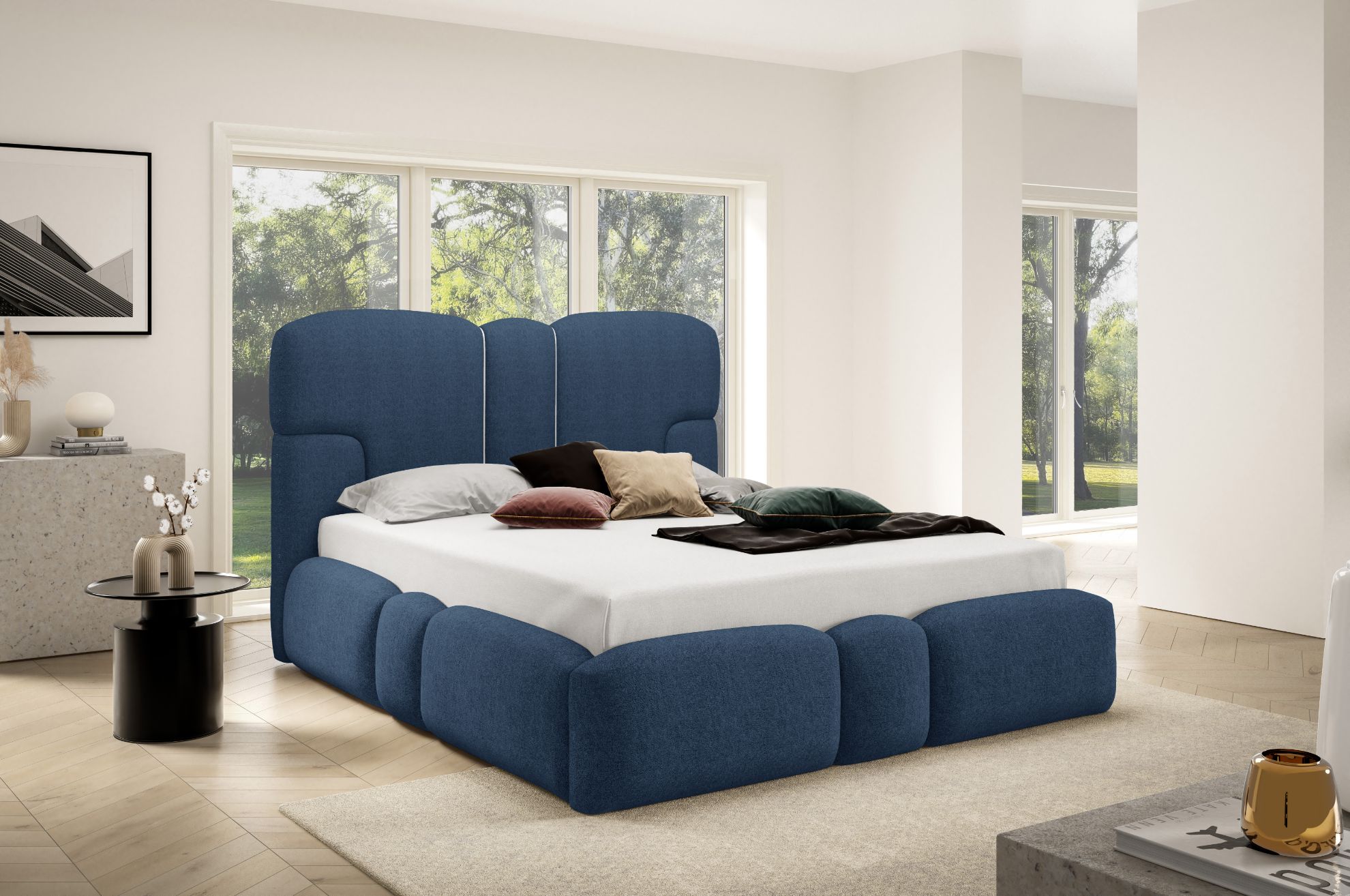 Łóżko tapicerowane Ophelio 160x200 niebieski bez oświetlenia LED