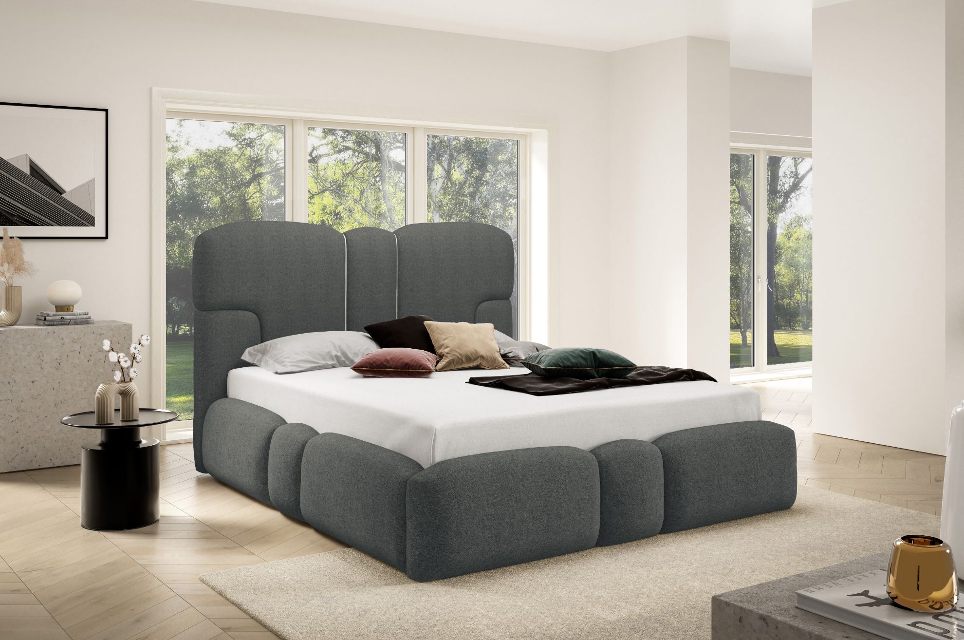 Łóżko tapicerowane Ophelio 160x200 szary bez oświetlenia LED