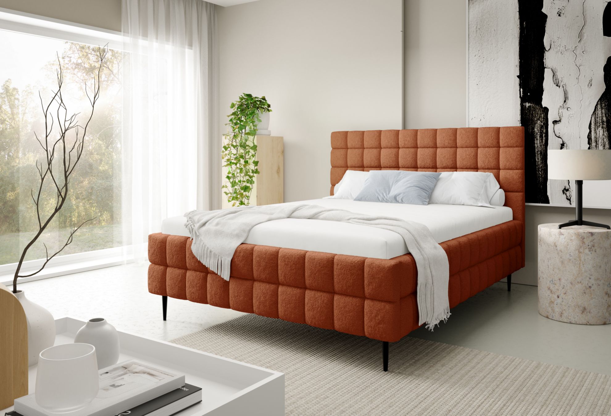 Łóżko tapicerowane z nogami Dopio 180x200 pomarańczowy