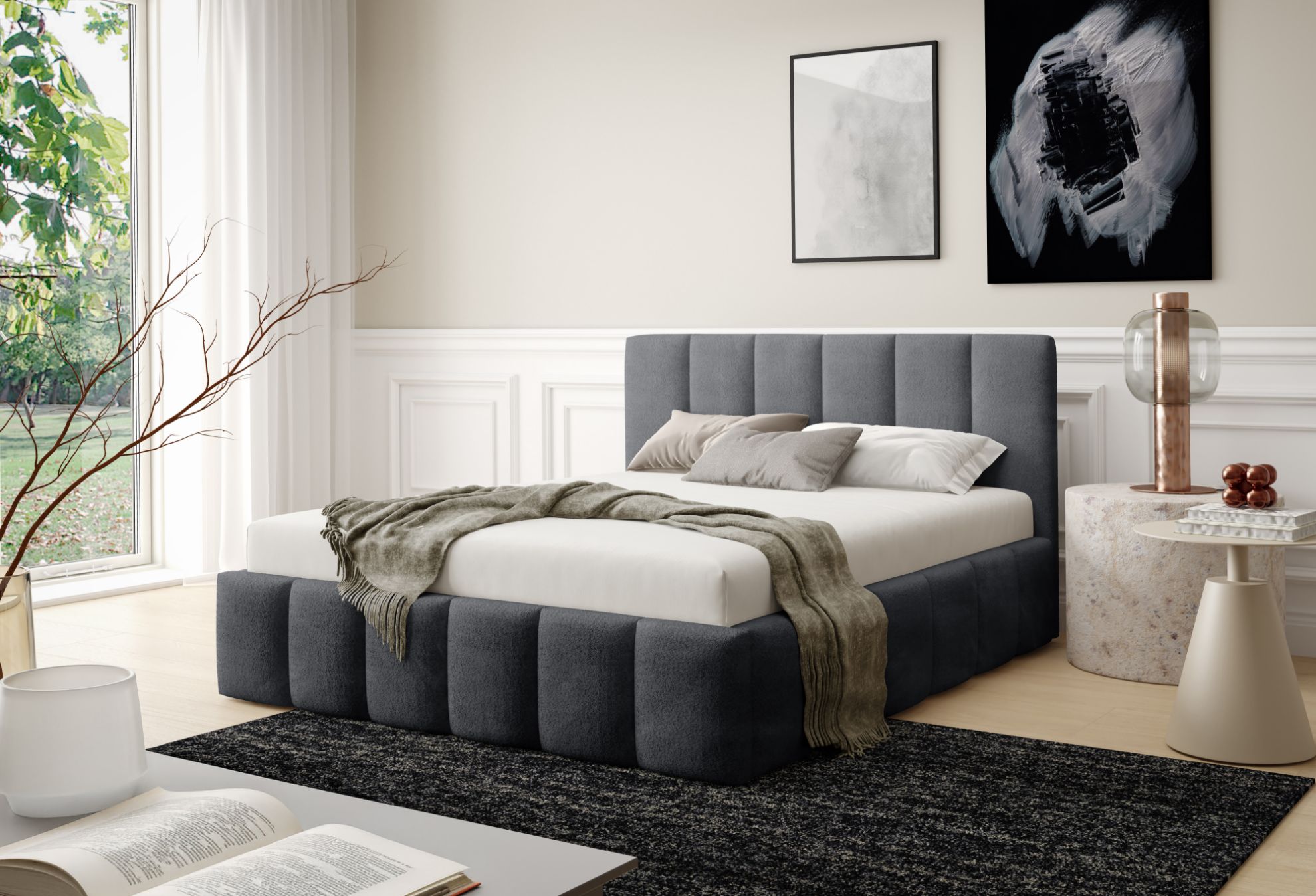 Łóżko tapicerowane Krima 160x200 ciemny szary