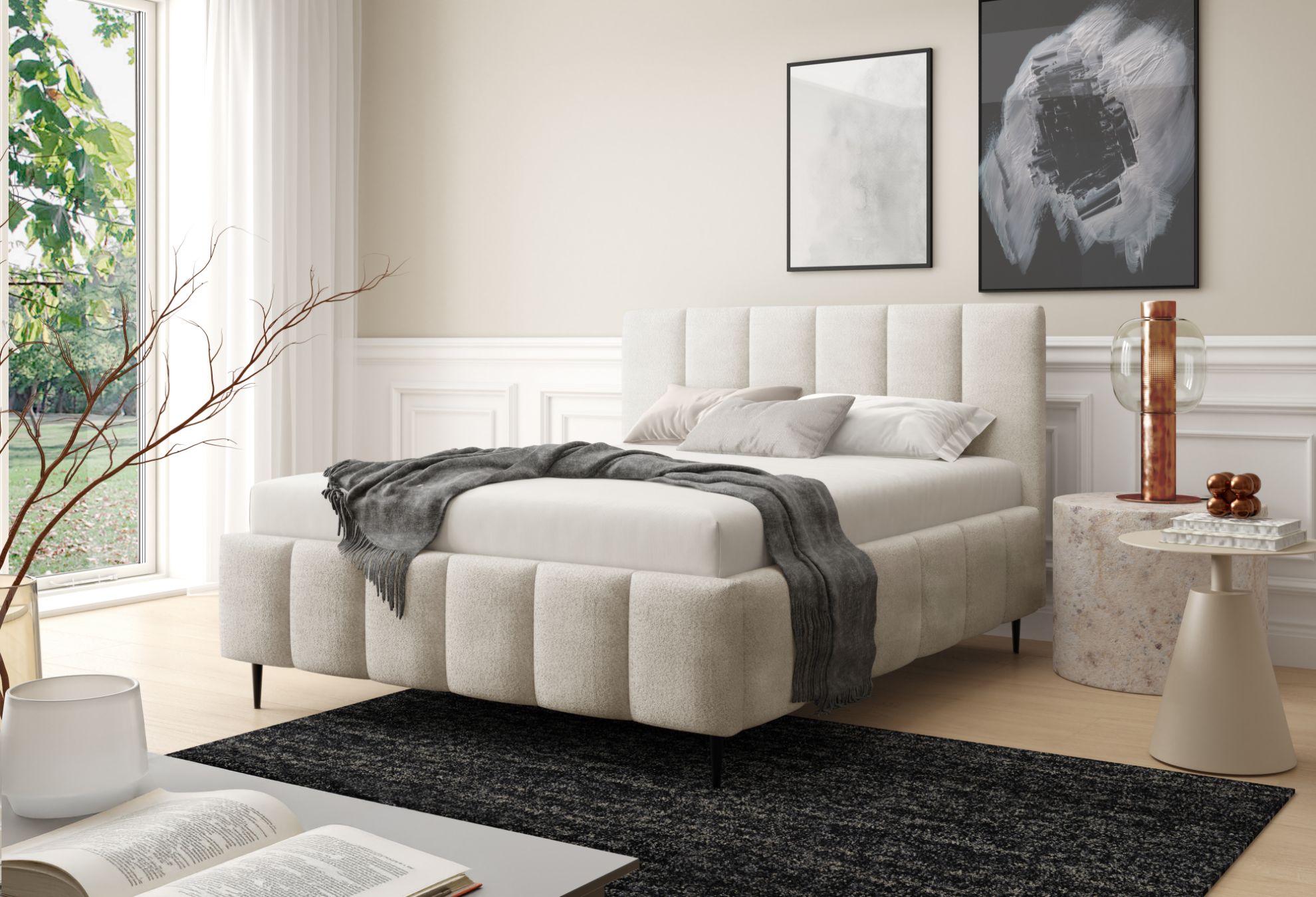 Łóżko tapicerowane z nogami Krima 160x200 szarobeżowy