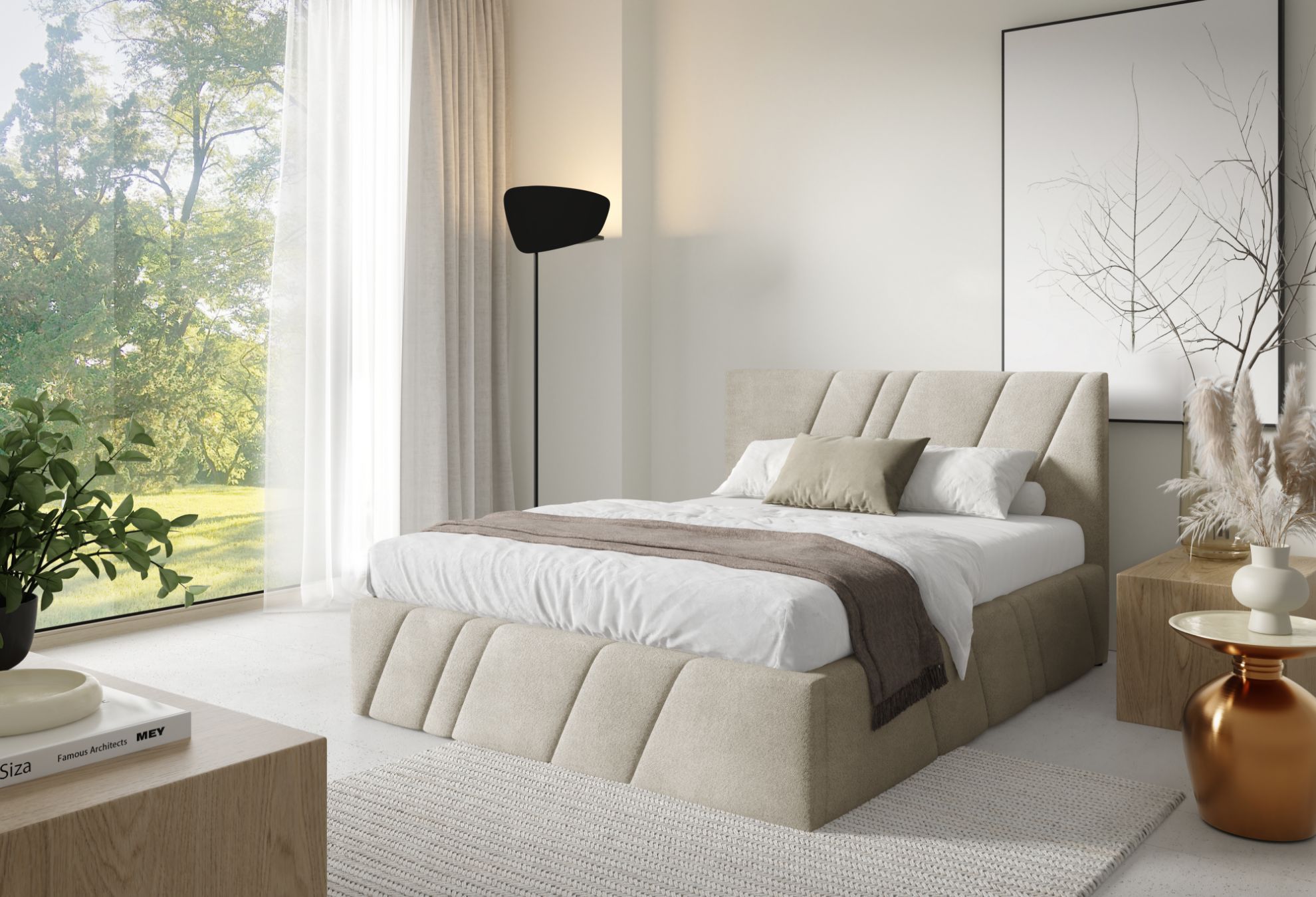 Łóżko tapicerowane Kseno 140x200 szarobeżowy