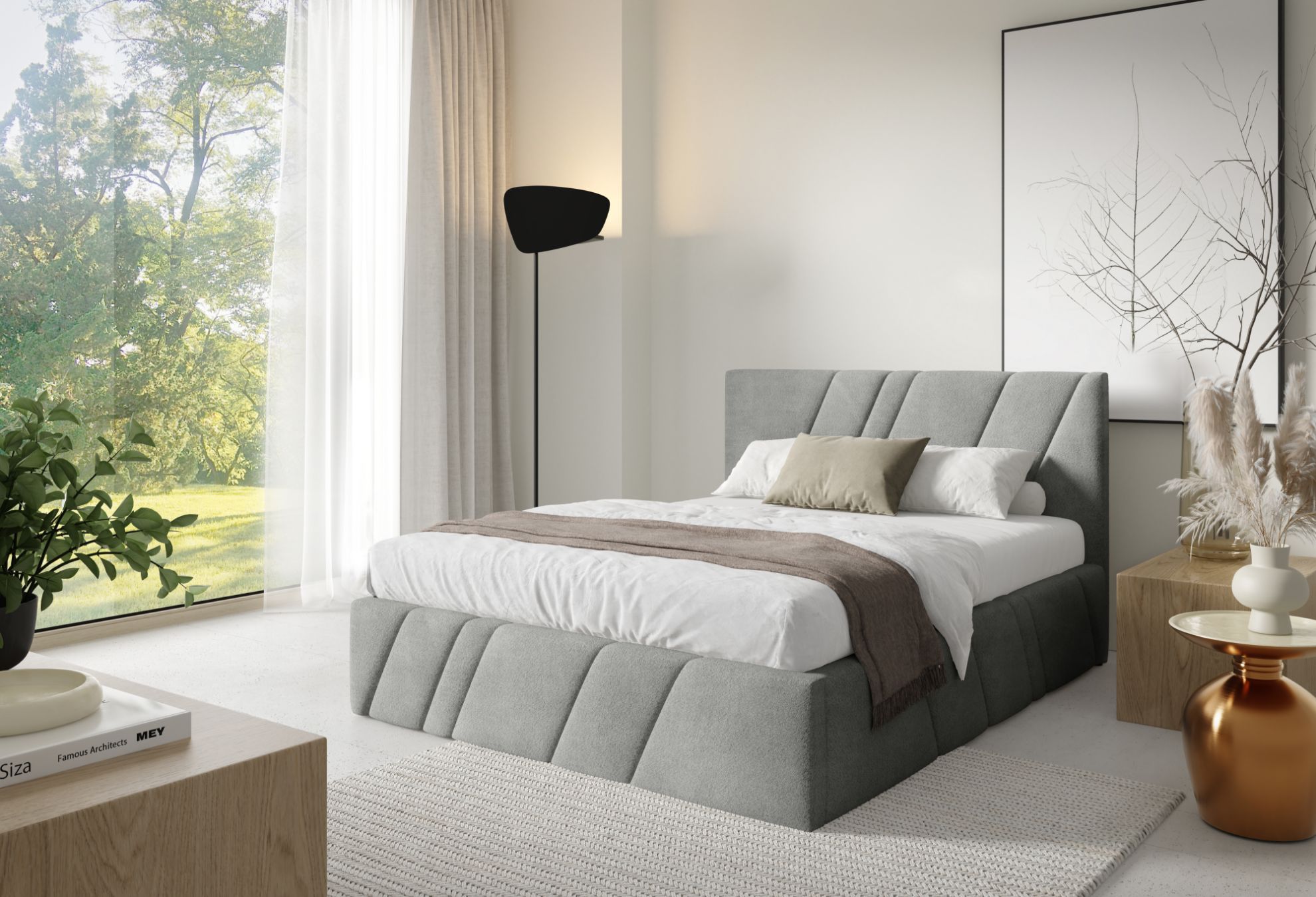 Łóżko tapicerowane Kseno 160x200 jasny szary